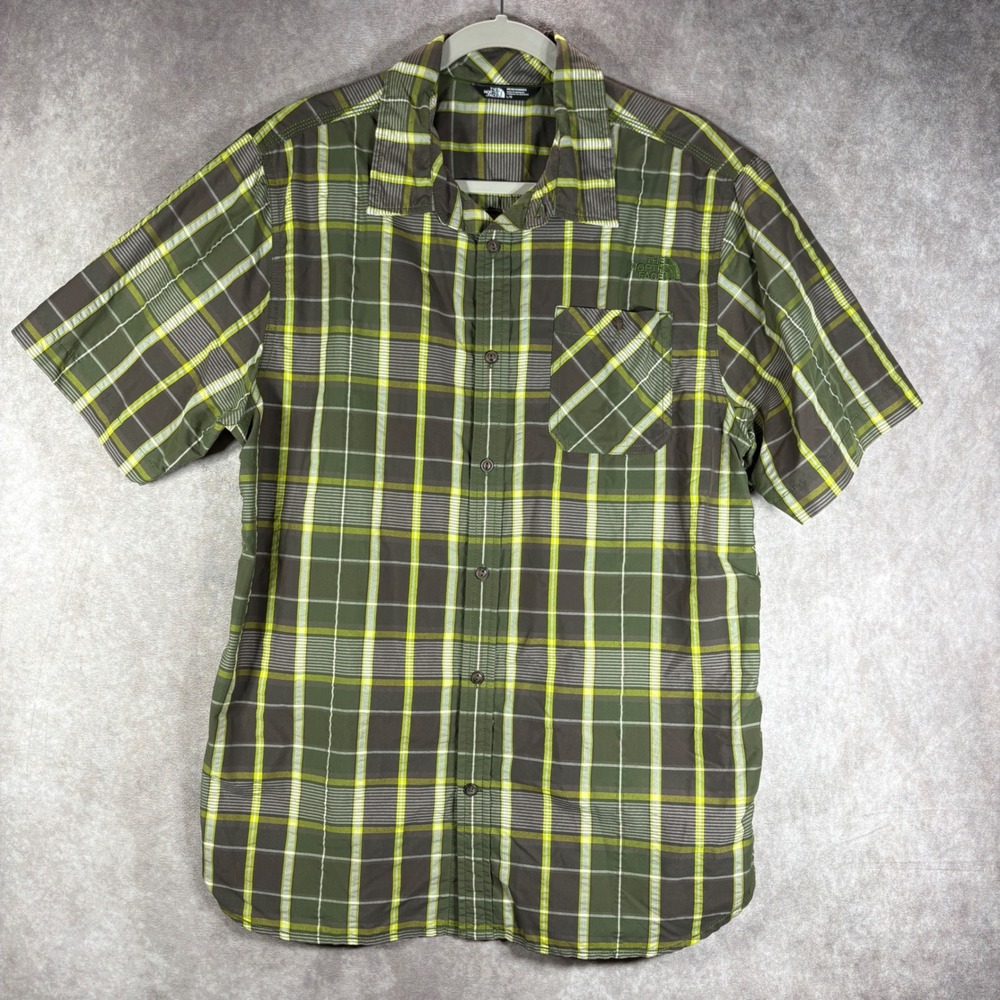 The‎ North Face Shirt Mens L Green Plaid Button Up Short Sleeve Hiking Outdoor